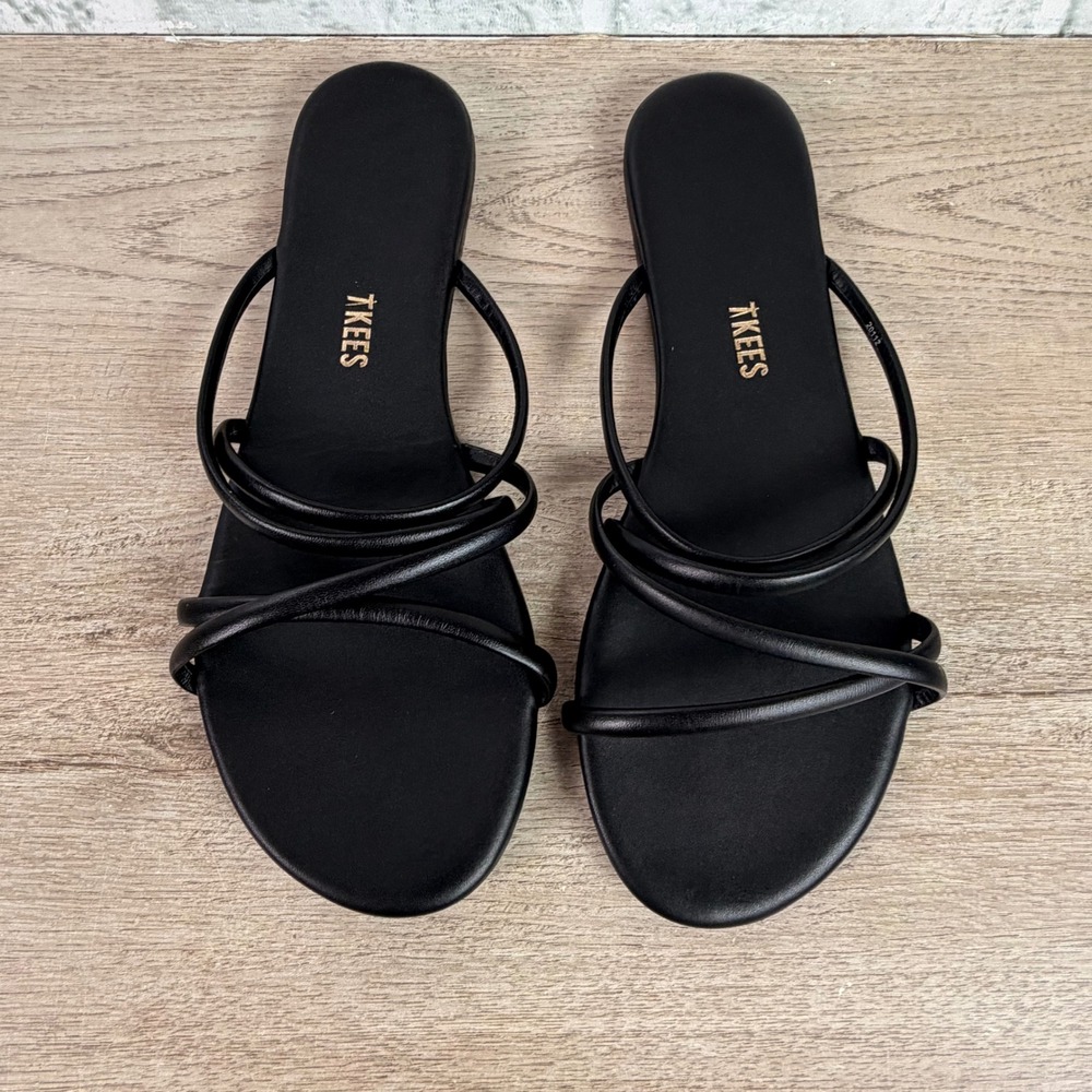 TKEES Strappy Slide Sandals Black Leather Womens 8